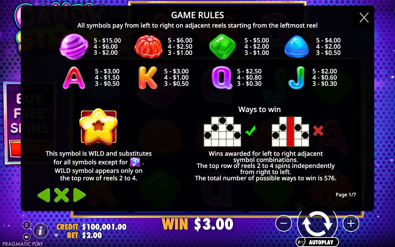 Game rules, page 1 — Candy Stars