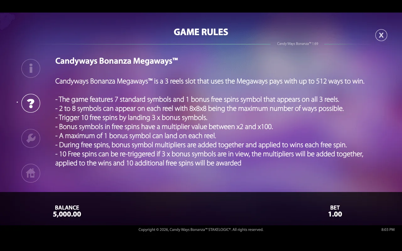 Game rules, page 2 — Candyways Bonanza Megaways