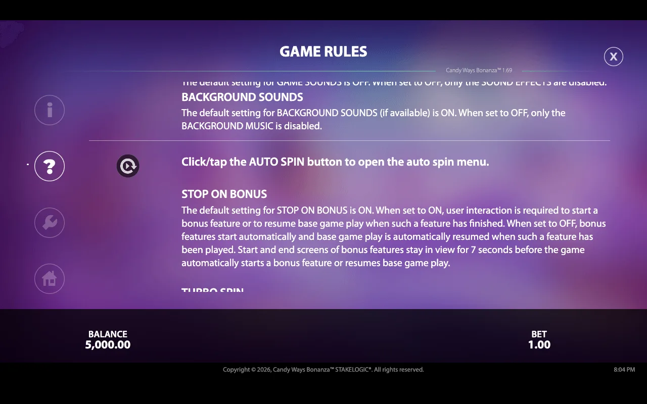 Game rules, page 6 — Candyways Bonanza Megaways