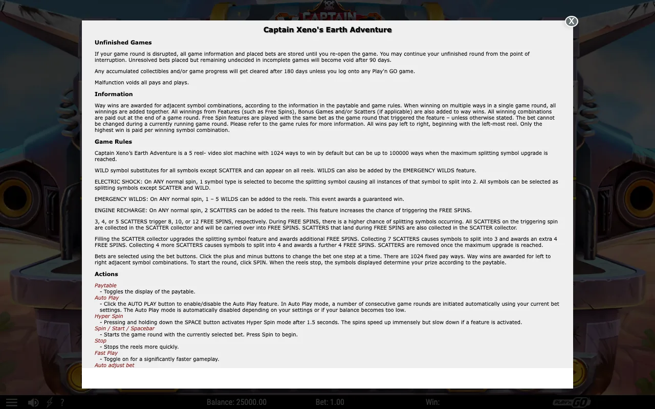 Game rules, page 1 — Captain Xeno's Earth Adventure