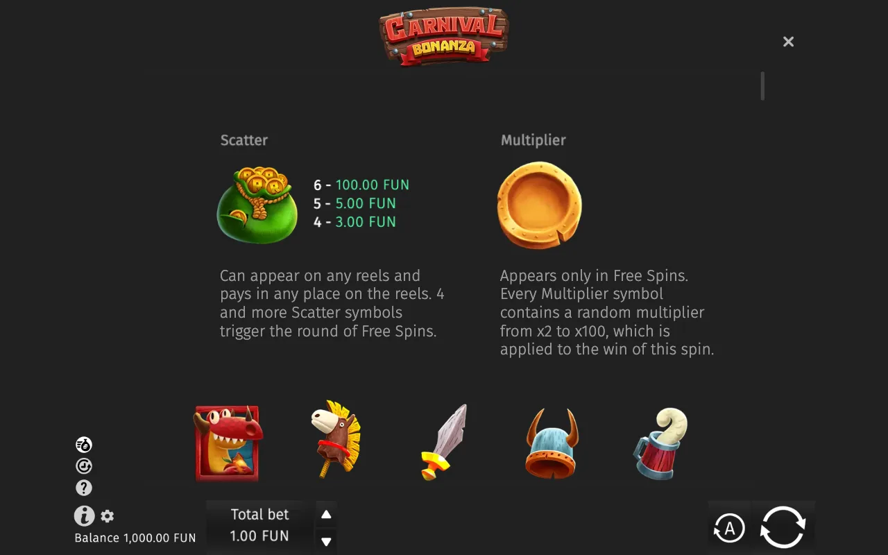 Game rules, page 1 — Carnival Bonanza