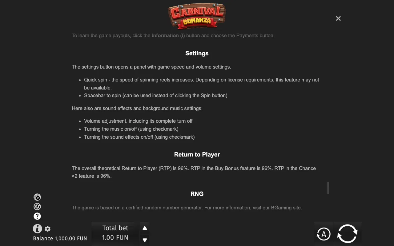 Game rules, page 10 — Carnival Bonanza