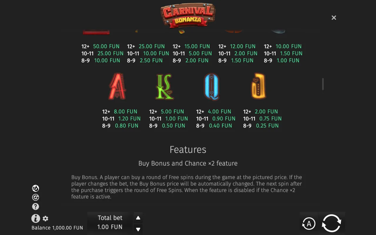 Game rules, page 2 — Carnival Bonanza