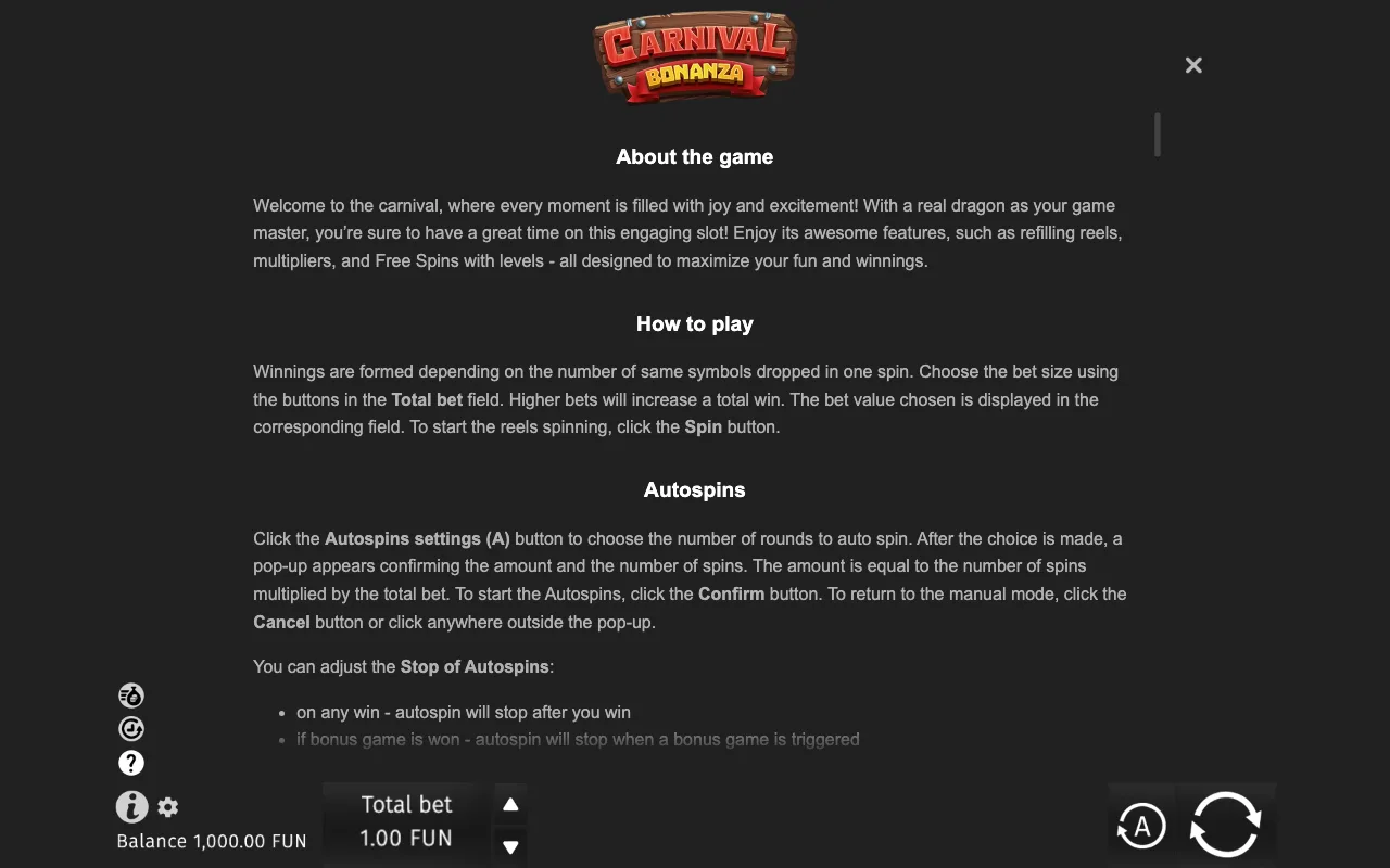 Game rules, page 6 — Carnival Bonanza