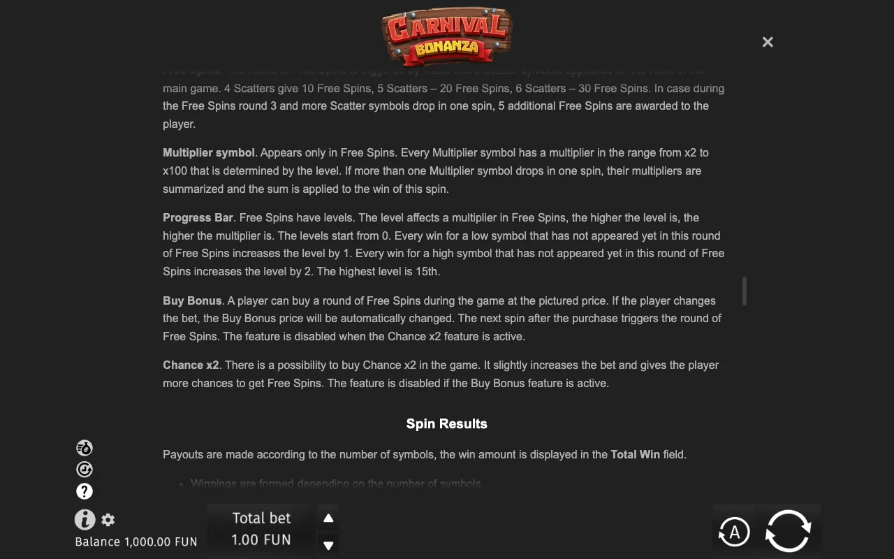 Game rules, page 8 — Carnival Bonanza