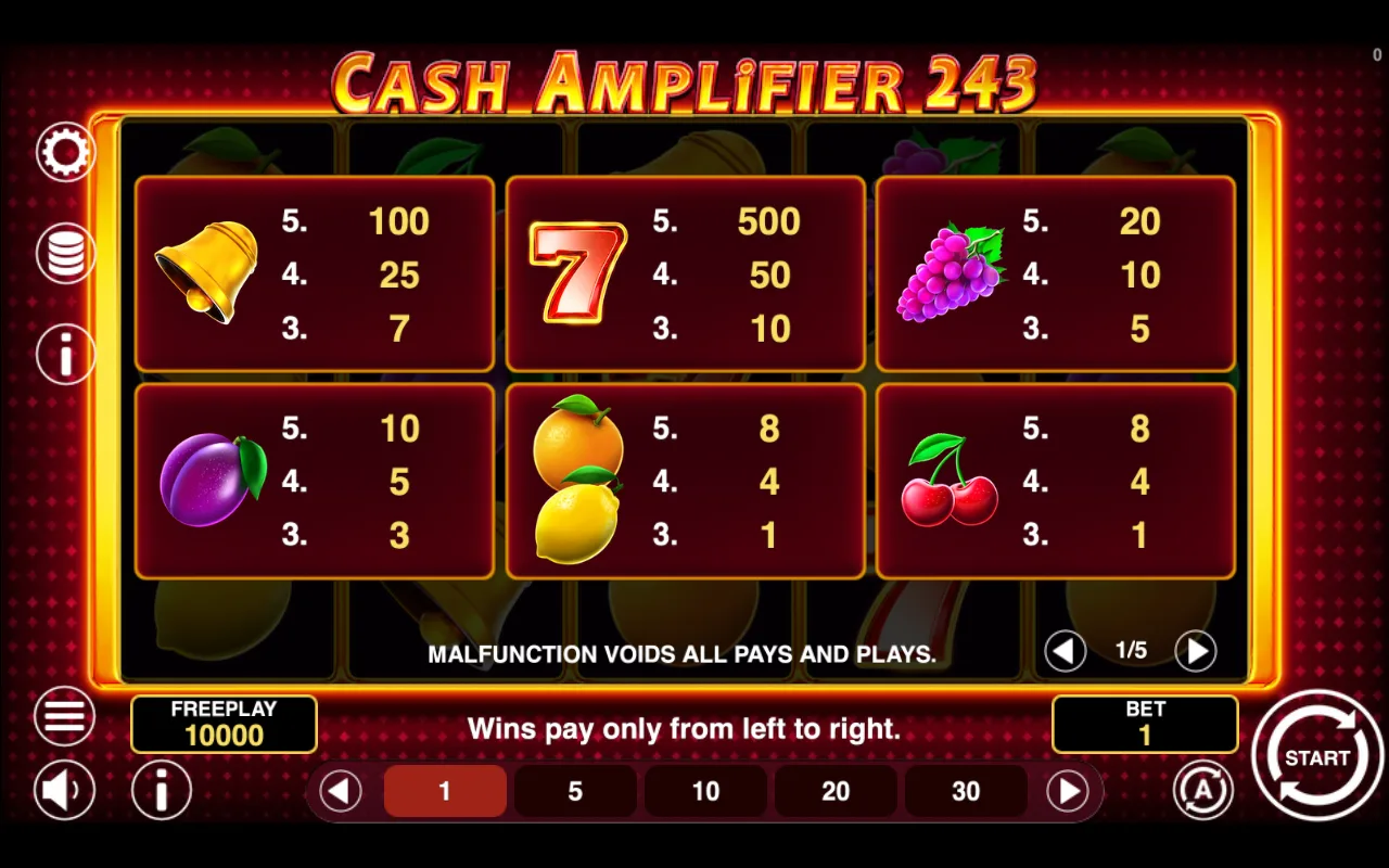 Game rules, page 1 — Cash Amplifier 243