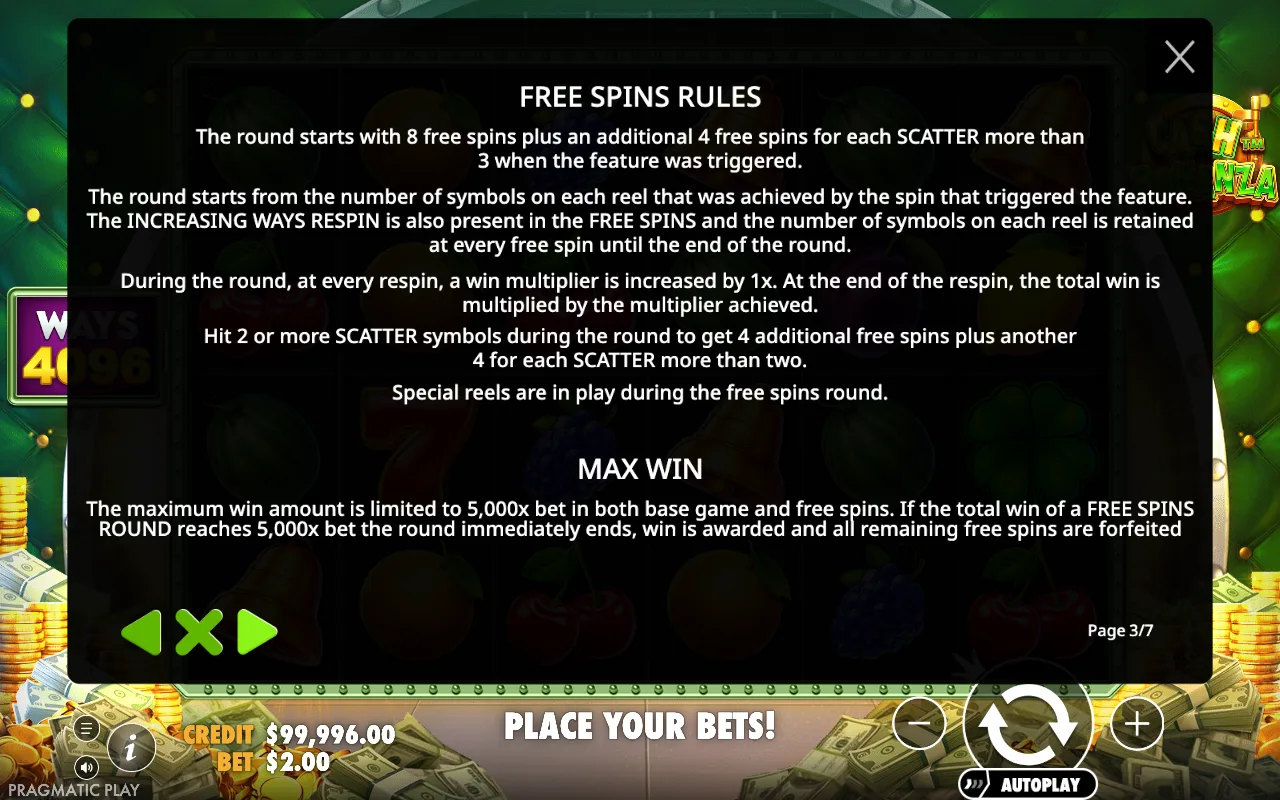 Free spins rules — Cash Bonanza