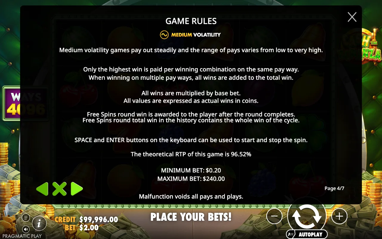 Game rules — Cash Bonanza