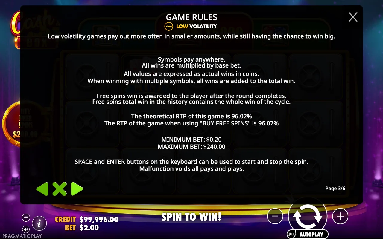 Game rules, page 3 — Cash Box