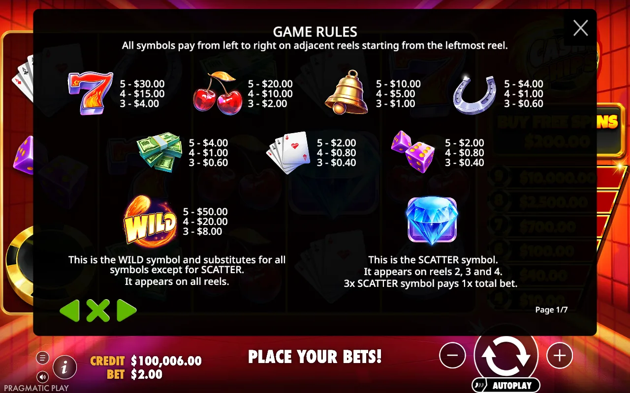 Game rules, page 1 — Cash Chips