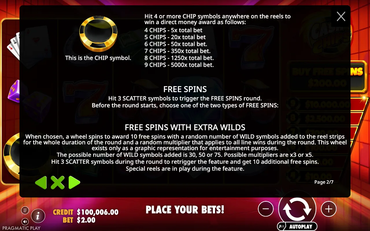 Game rules, page 2 — Cash Chips