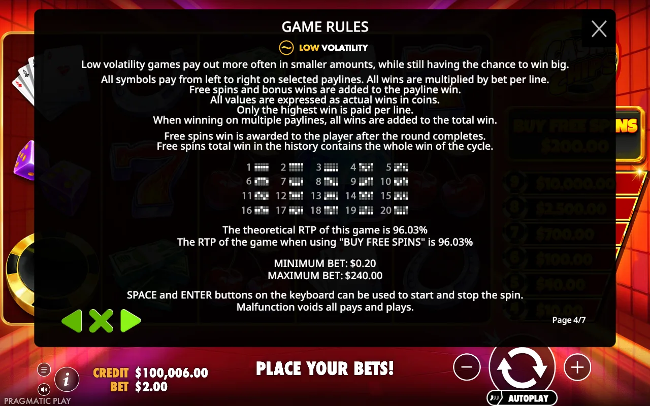 Game rules, page 4 — Cash Chips