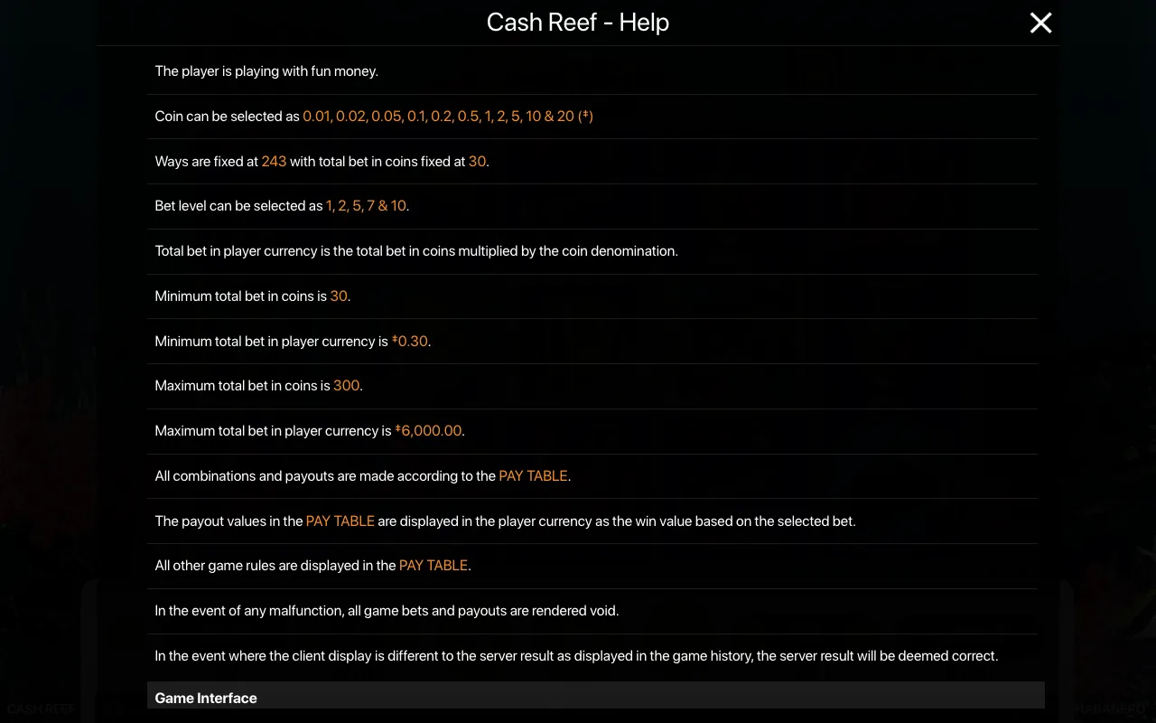 Game rules, page 1 — Cash Reef