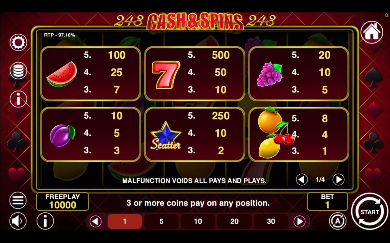 Game rules, page 1 — Cash Spins 243