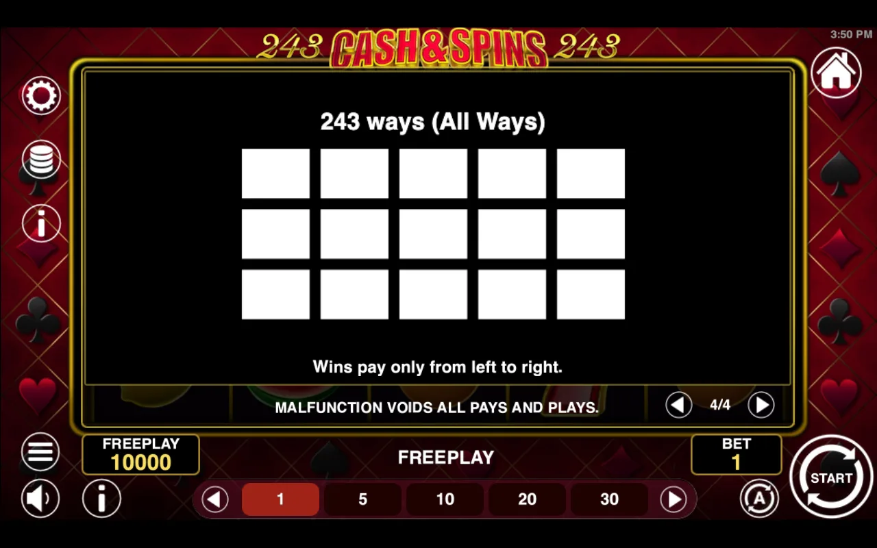 Game rules, page 4 — Cash Spins 243