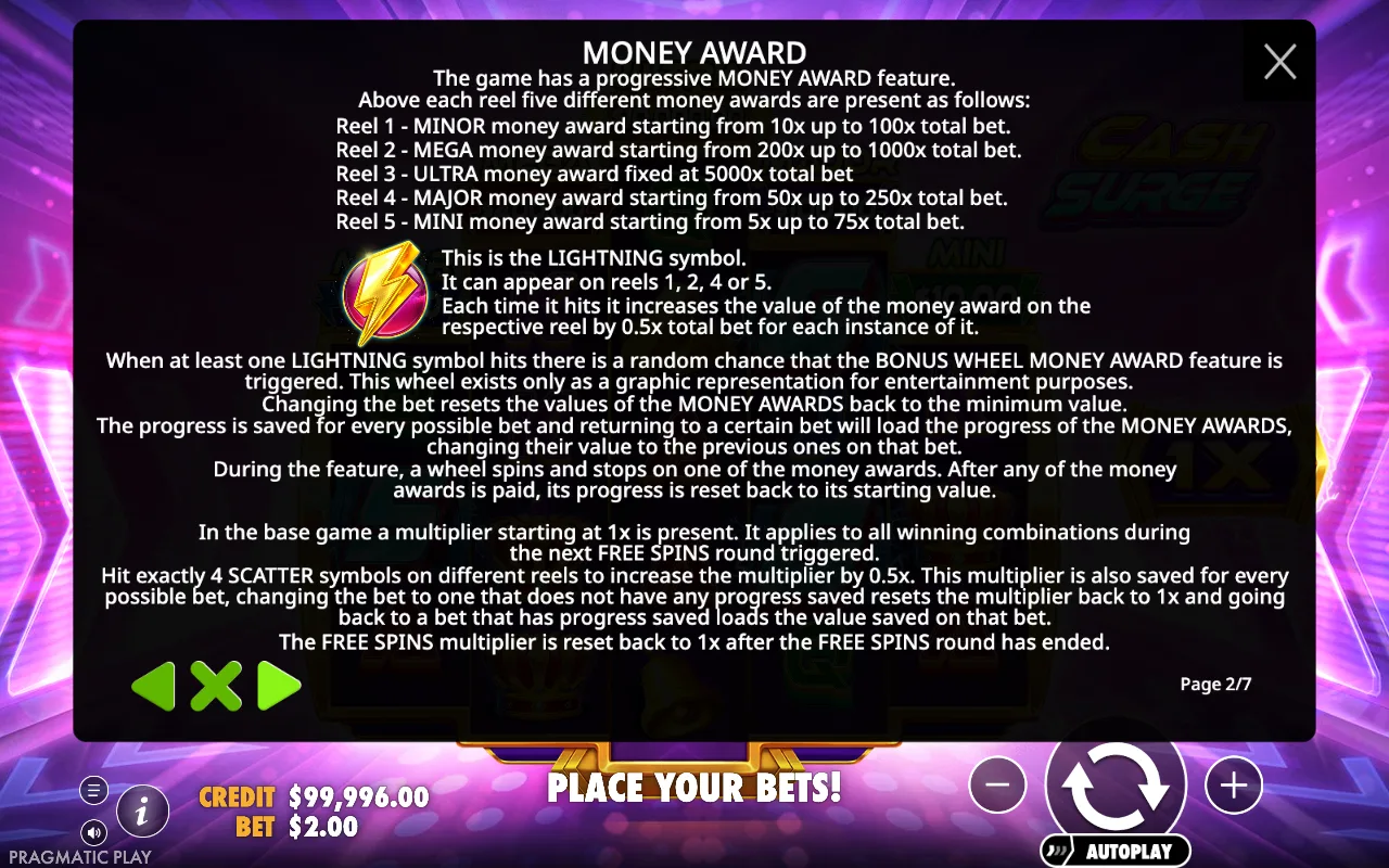 Game rules, page 2 — Cash Surge