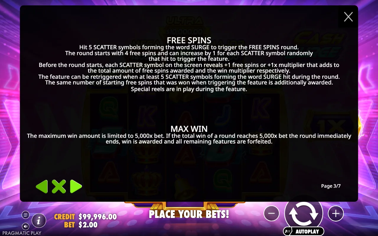 Free spins — Cash Surge