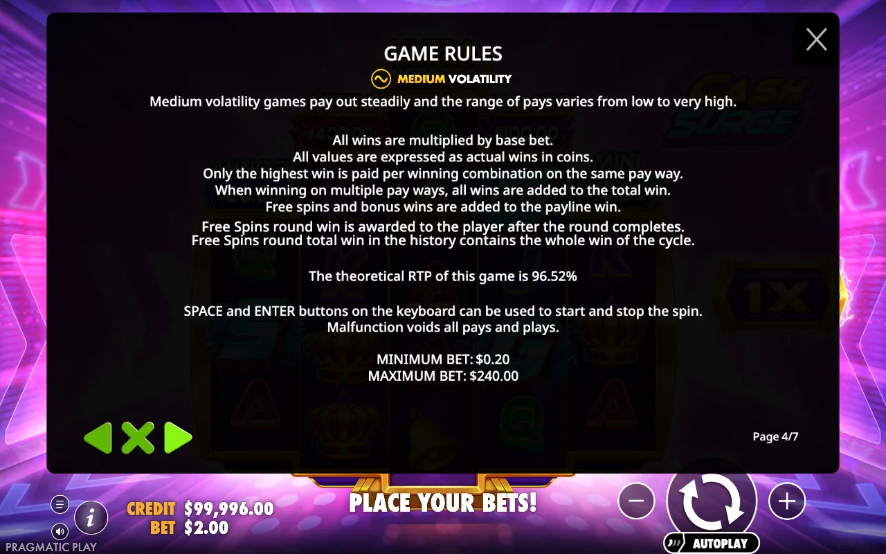 Game rules — Cash Surge