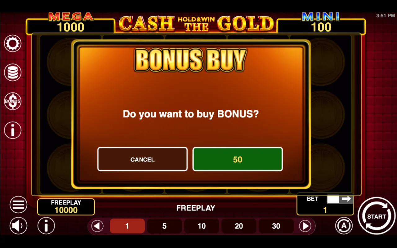 Buying the feature — Cash The Gold Hold And Win