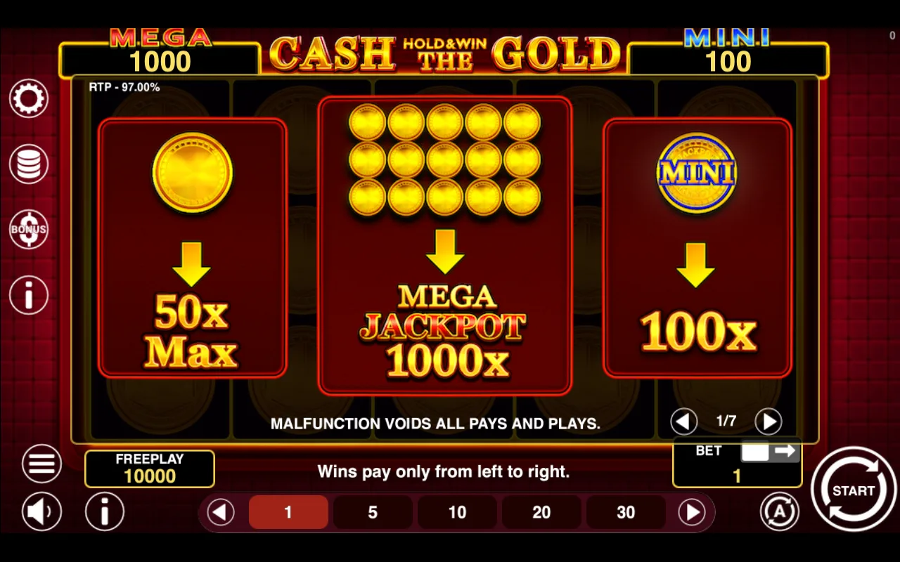 Game rules, page 1 — Cash The Gold Hold And Win
