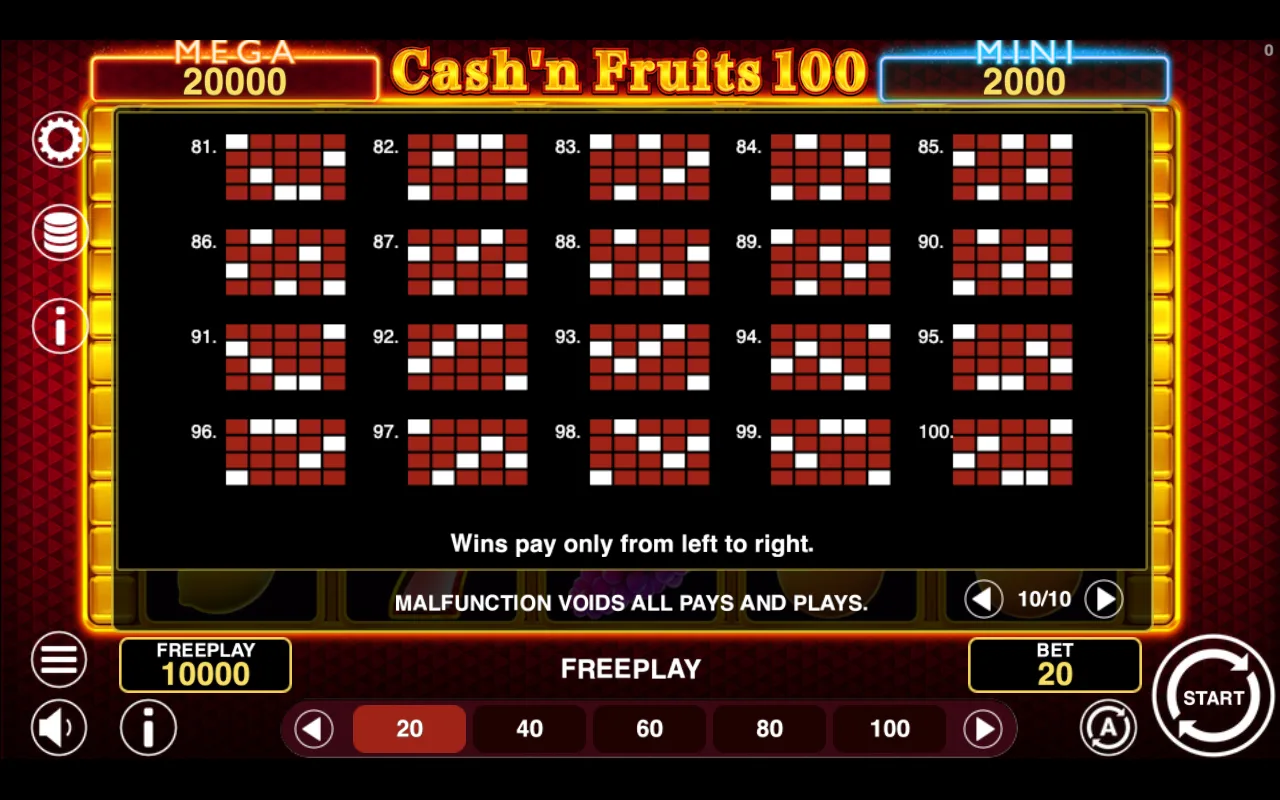 Game rules, page 10 — Cashn Fruits 100 Hold And Win