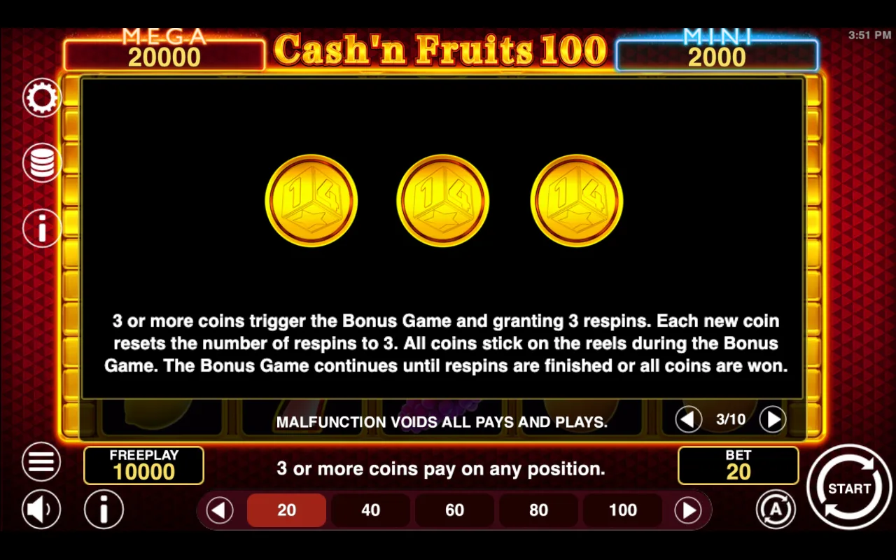 Game rules, page 3 — Cashn Fruits 100 Hold And Win