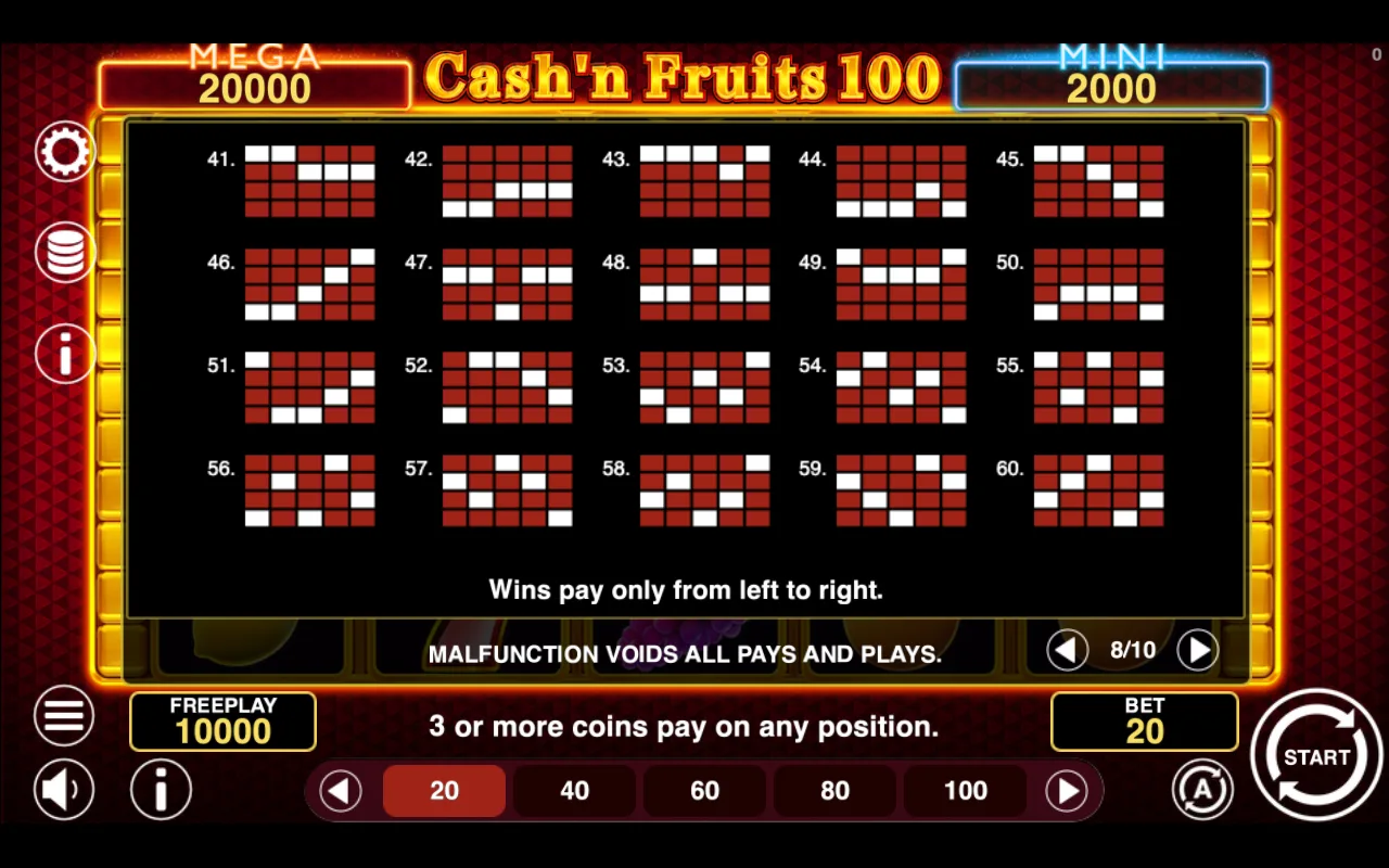 Game rules, page 8 — Cashn Fruits 100 Hold And Win