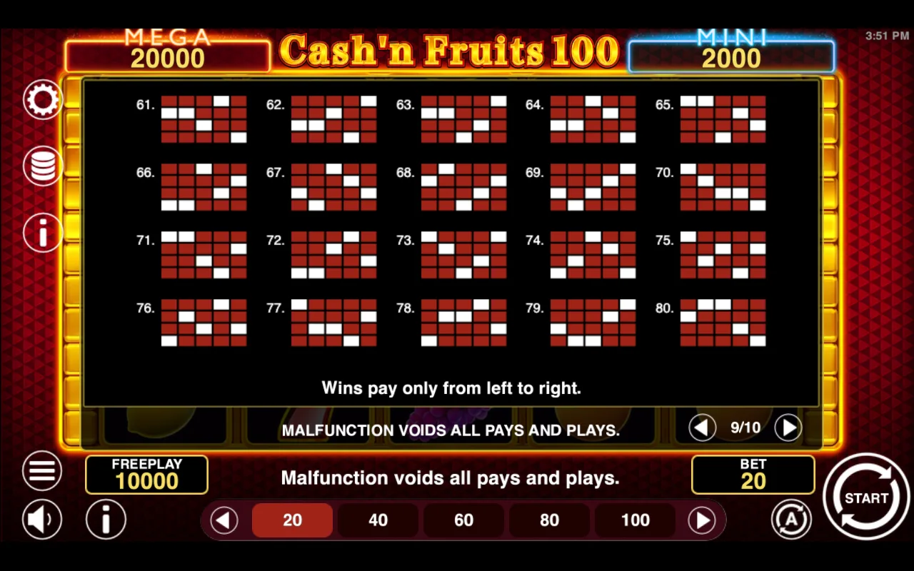 Game rules, page 9 — Cashn Fruits 100 Hold And Win