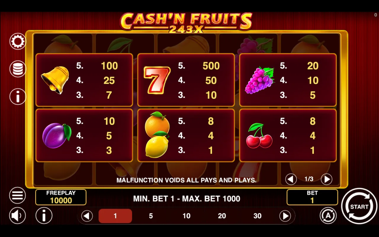 Game rules, page 1 — Cashn Fruits 243 x