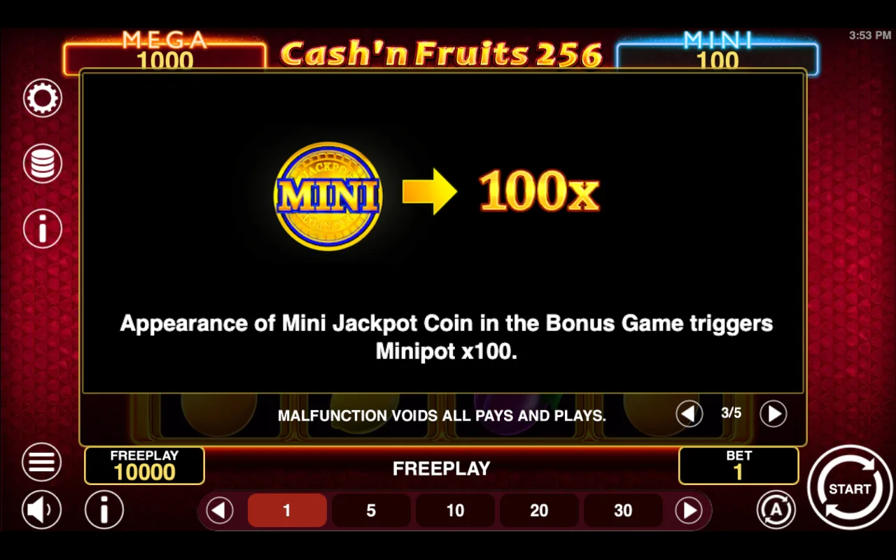 Game rules, page 3 — Cashn Fruits 256 Hold And Win