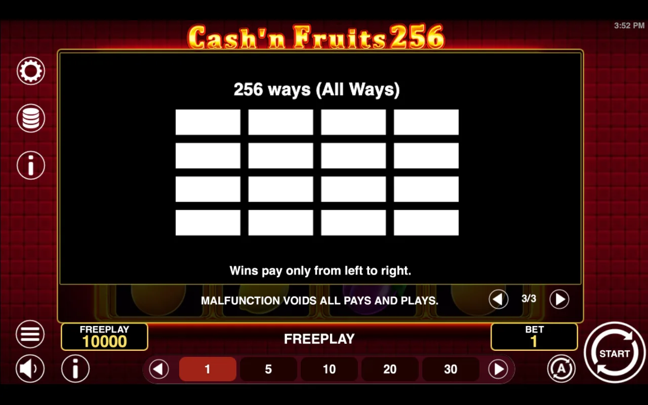Game rules, page 3 — Cashn Fruits 256