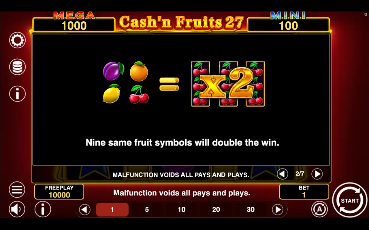 Game rules, page 2 — Cashn Fruits 27 Hold And Win
