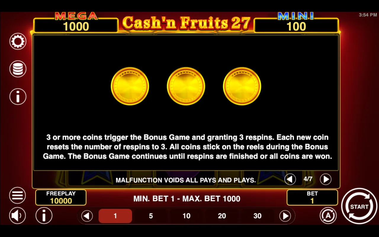Game rules, page 4 — Cashn Fruits 27 Hold And Win