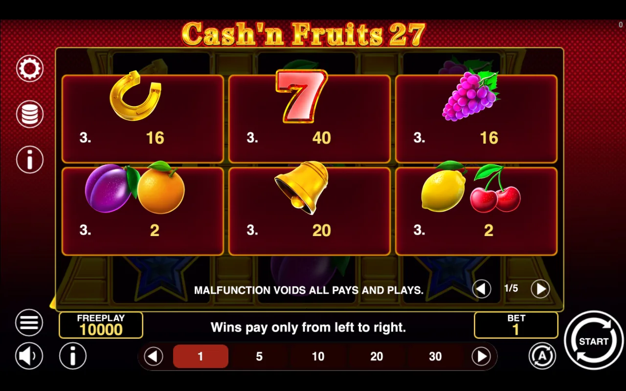 Game rules, page 1 — Cashn Fruits 27