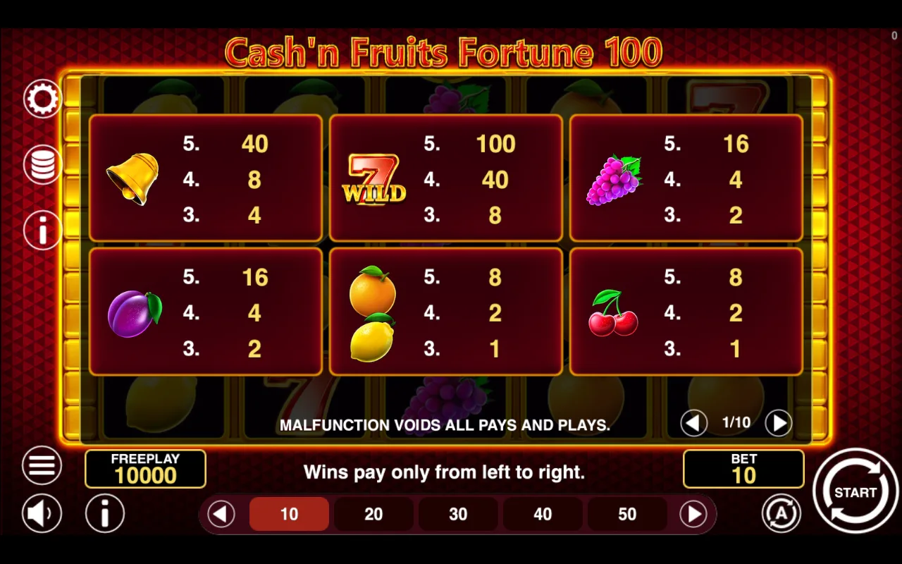 Game rules, page 1 — Cashn Fruits Fortune 100
