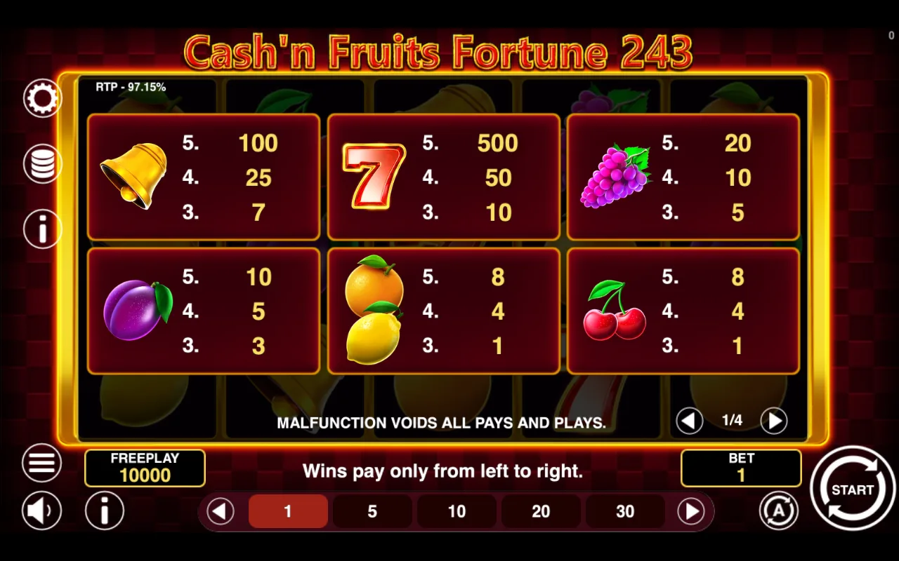 Game rules, page 1 — Cashn Fruits Fortune 243
