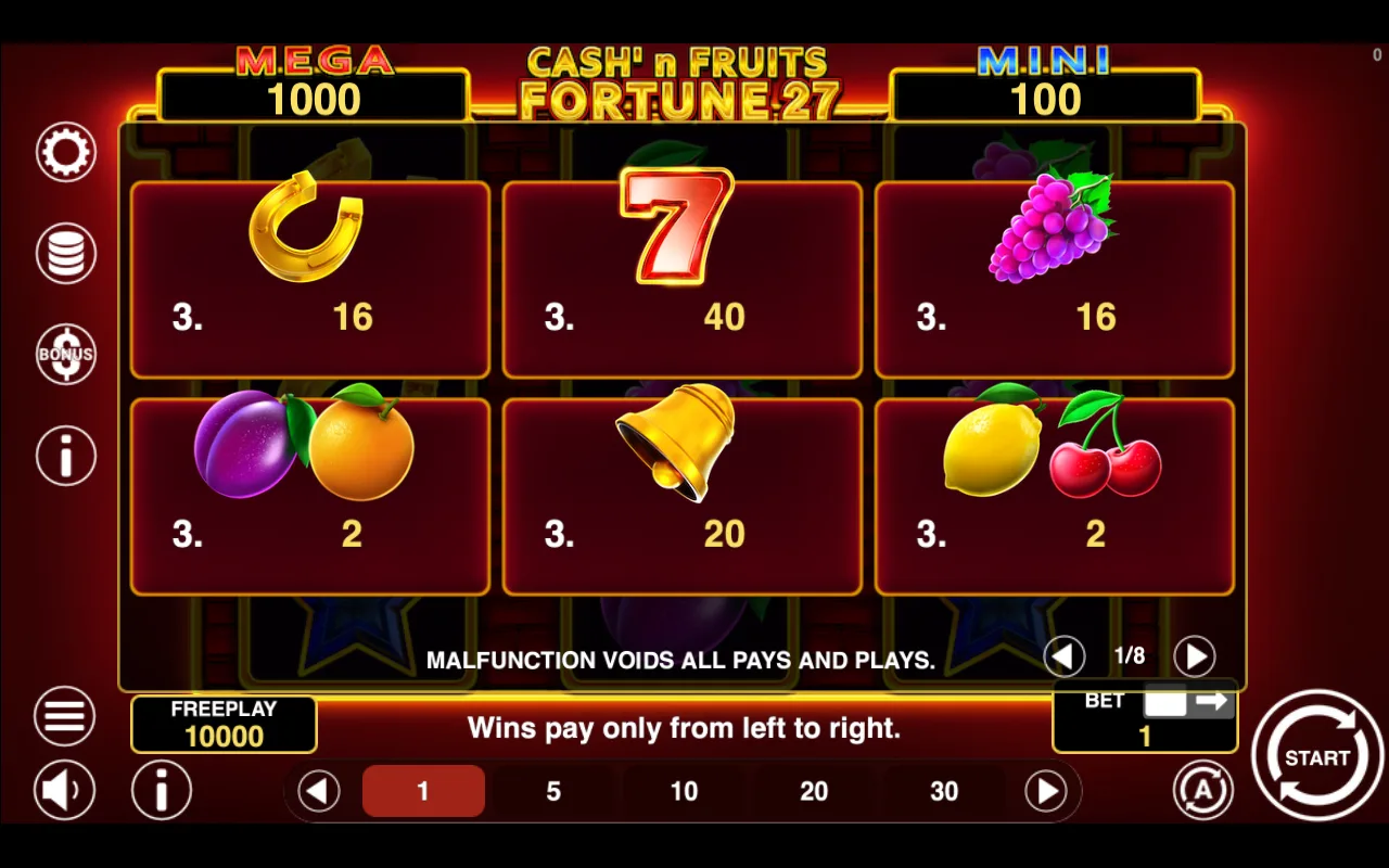Game rules, page 1 — Cashn Fruits Fortune 27