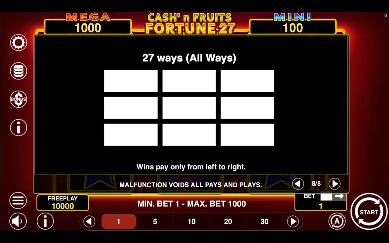 Game rules, page 8 — Cashn Fruits Fortune 27