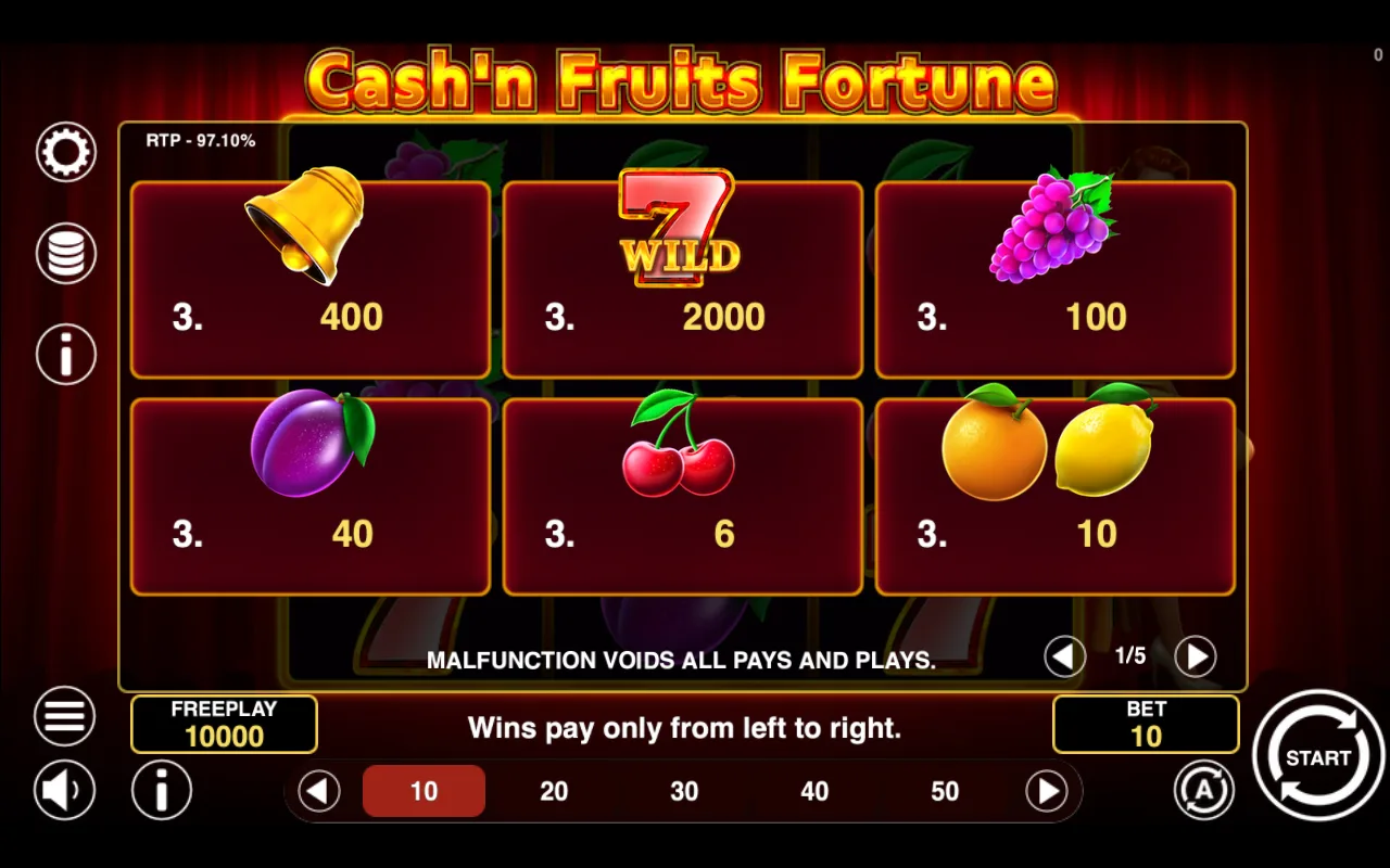 Game rules, page 1 — Cashn Fruits Fortune