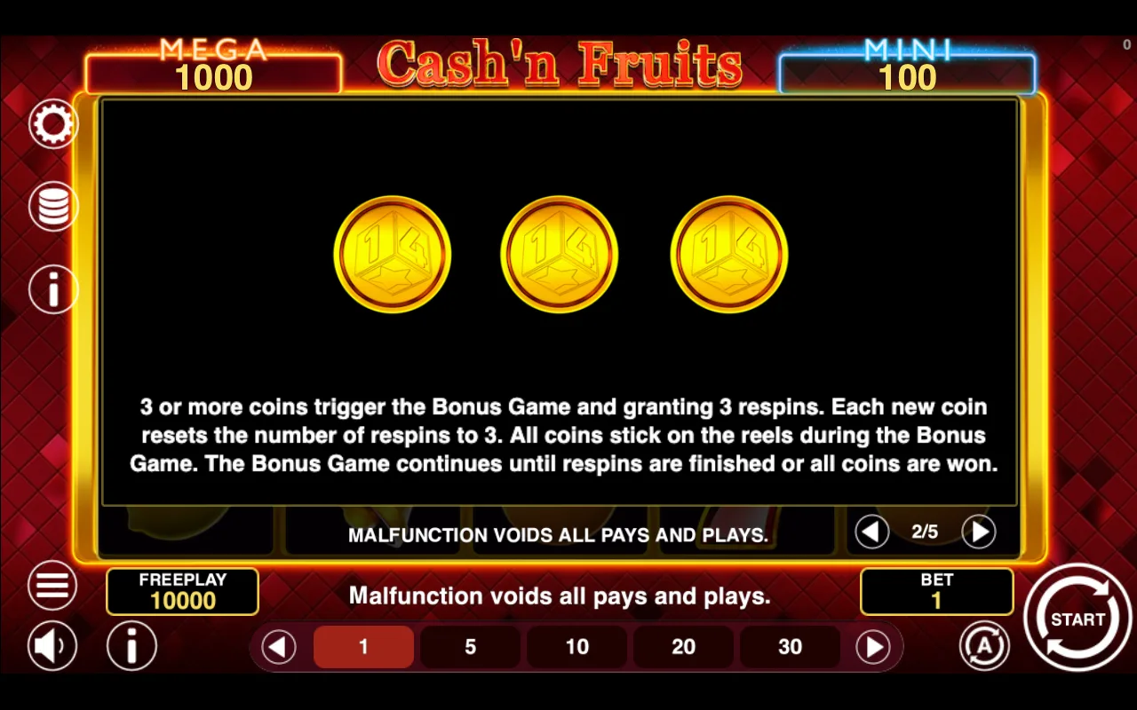 Game rules, page 2 — Cashn Fruits Hold And Win