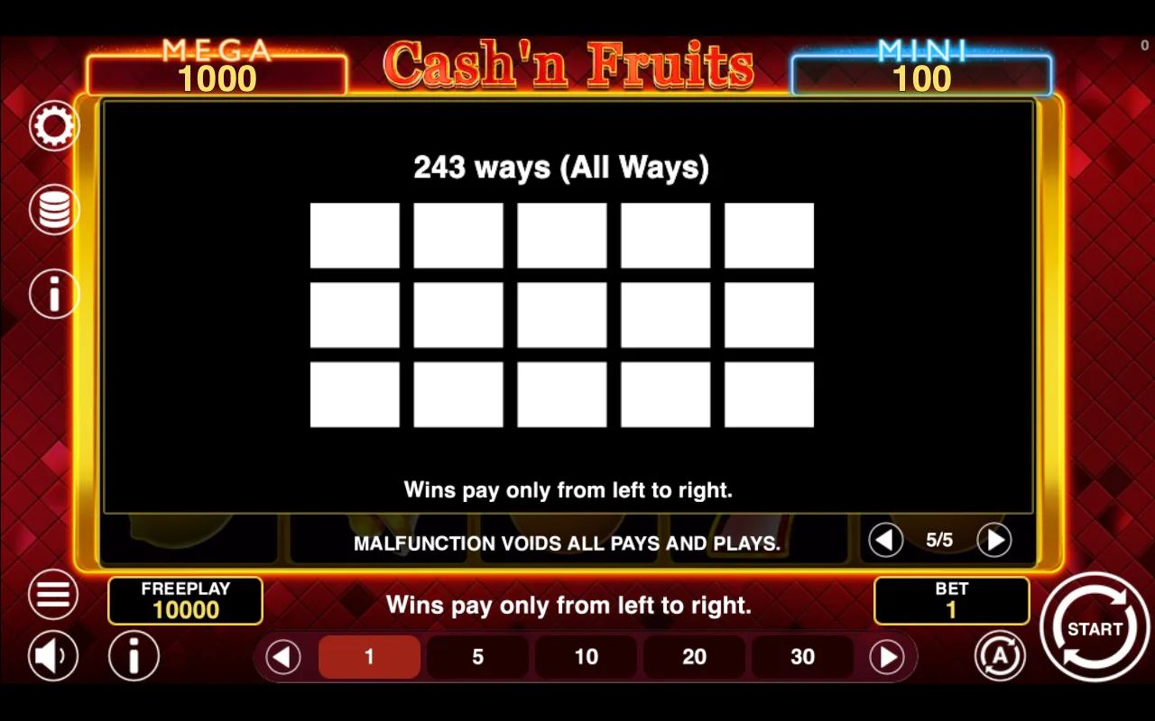 Game rules, page 5 — Cashn Fruits Hold And Win