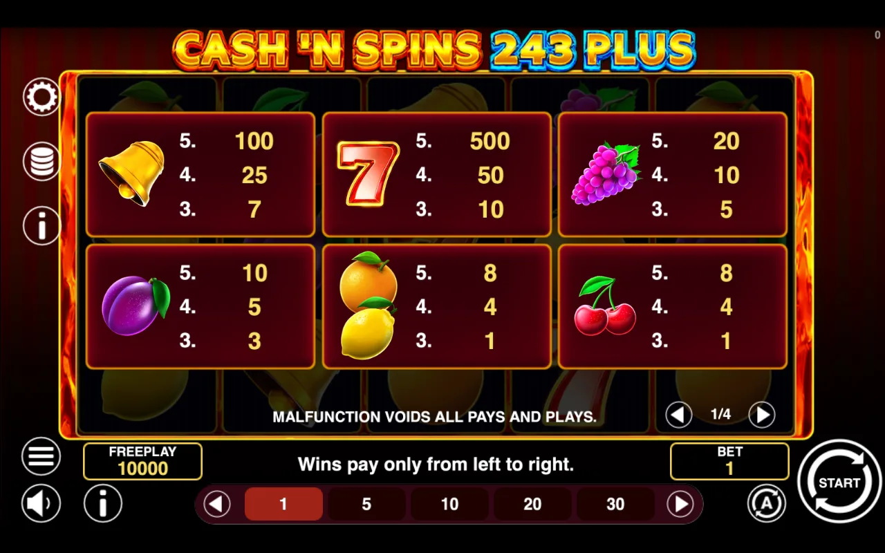 Game rules, page 1 — Cashn Spins 243 Plus