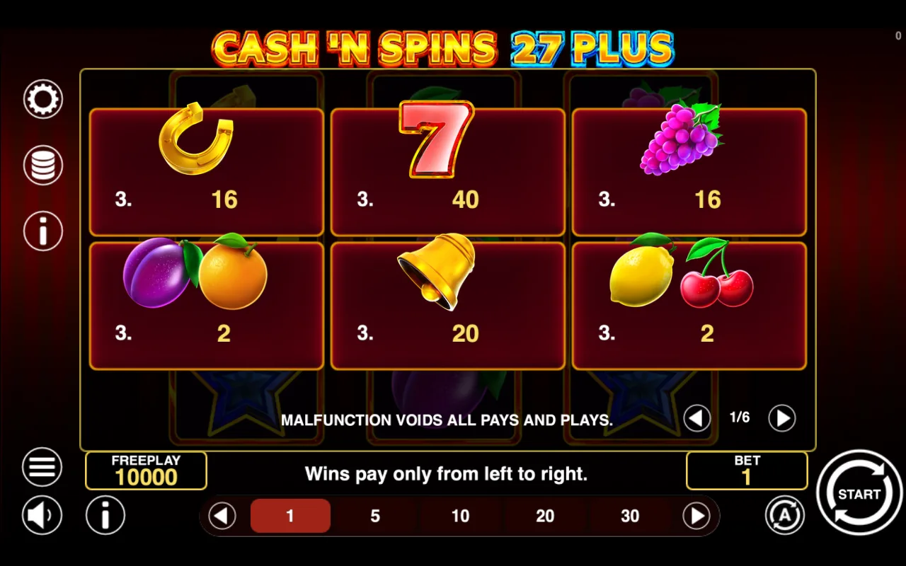 Game rules, page 1 — Cashn Spins 27 Plus