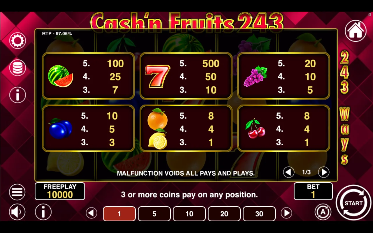 Game rules, page 1 — Cashnfruits 243