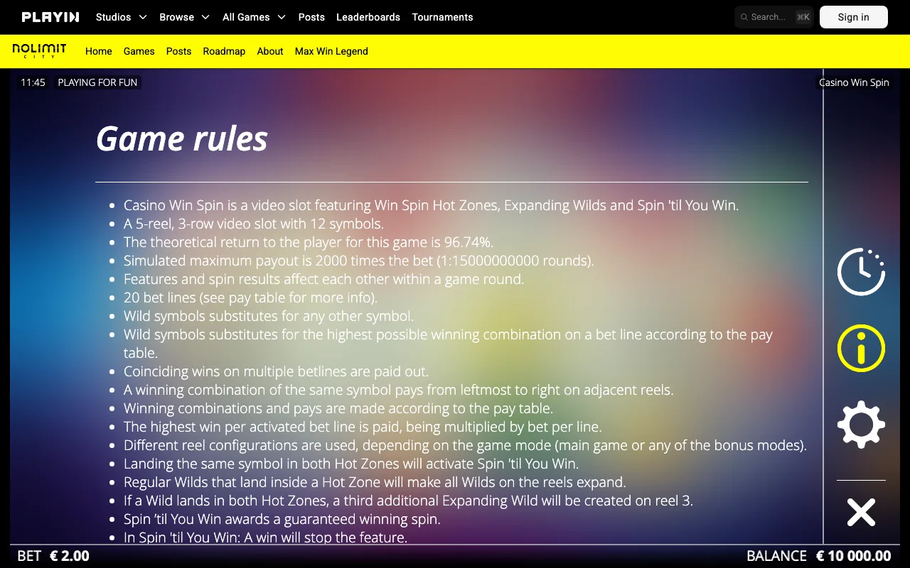 Game rules, page 1 — Casino Win Spin