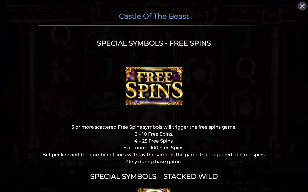 Special symbols - free spins — Castle of The Beast