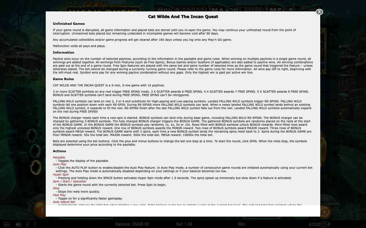 Game rules, page 1 — Cat Wilde and the Incan Quest