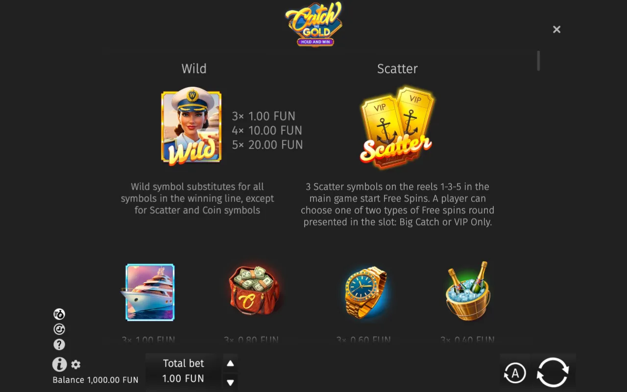 Game rules, page 1 — Catch the Gold Hold and Win