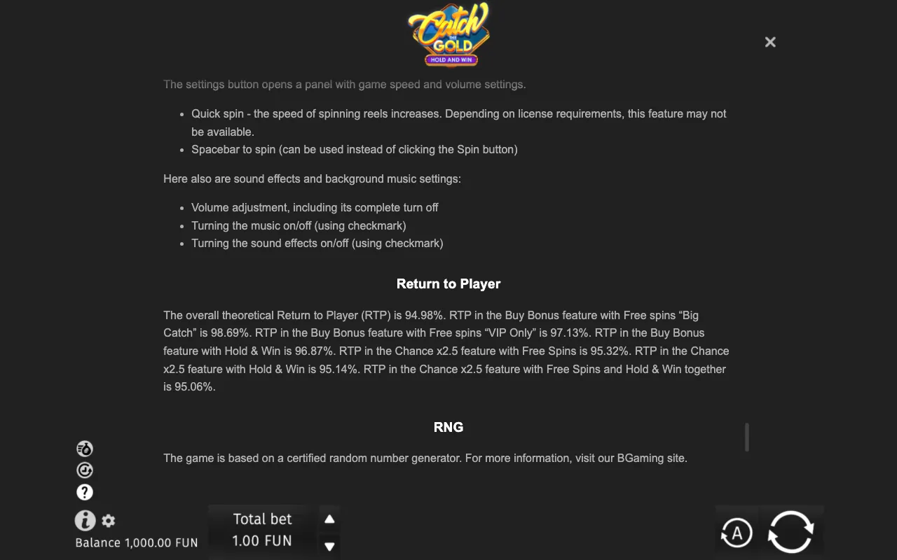 Game rules, page 10 — Catch the Gold Hold and Win