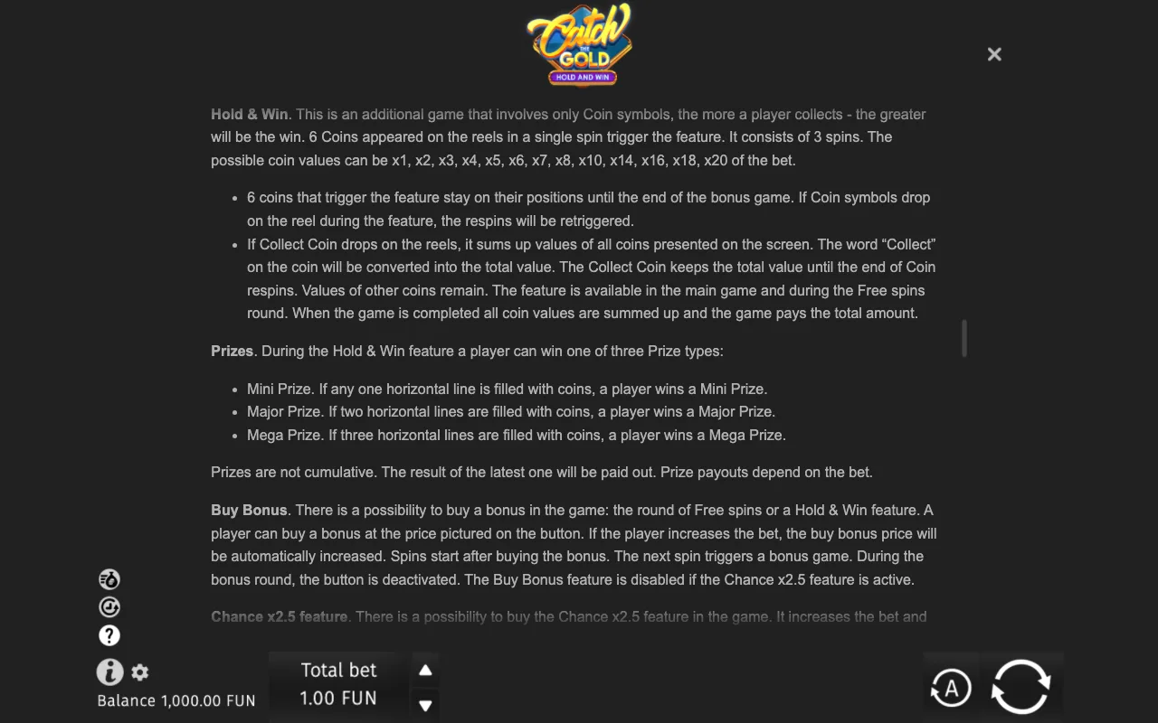 Game rules, page 8 — Catch the Gold Hold and Win
